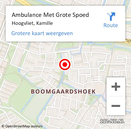 Locatie op kaart van de 112 melding: Ambulance Met Grote Spoed Naar Hoogvliet, Kamille op 26 mei 2023 01:43