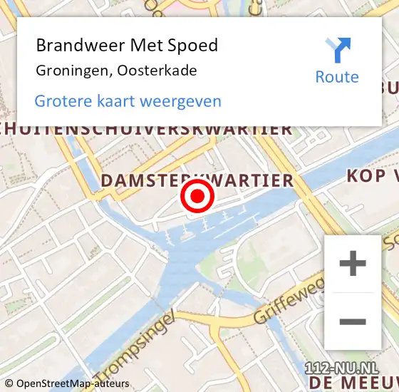 Locatie op kaart van de 112 melding: Brandweer Met Spoed Naar Groningen, Oosterkade op 26 mei 2023 01:44