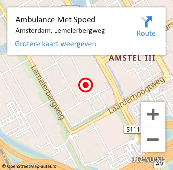 Locatie op kaart van de 112 melding: Ambulance Met Spoed Naar Amsterdam, Lemelerbergweg op 26 mei 2023 02:25
