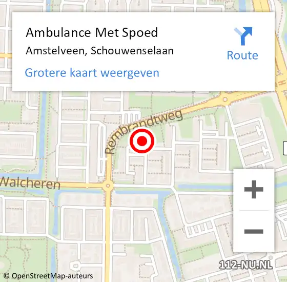 Locatie op kaart van de 112 melding: Ambulance Met Spoed Naar Amstelveen, Schouwenselaan op 26 mei 2023 02:47