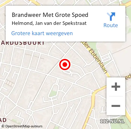 Locatie op kaart van de 112 melding: Brandweer Met Grote Spoed Naar Helmond, Jan van der Spekstraat op 26 mei 2023 03:38