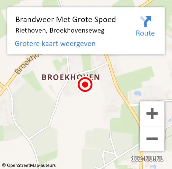 Locatie op kaart van de 112 melding: Brandweer Met Grote Spoed Naar Riethoven, Broekhovenseweg op 26 mei 2023 04:23
