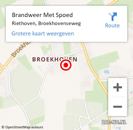 Locatie op kaart van de 112 melding: Brandweer Met Spoed Naar Riethoven, Broekhovenseweg op 26 mei 2023 04:47
