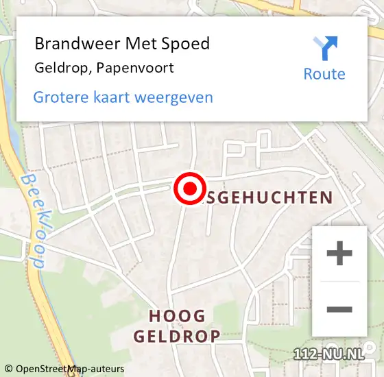 Locatie op kaart van de 112 melding: Brandweer Met Spoed Naar Geldrop, Papenvoort op 26 mei 2023 05:58