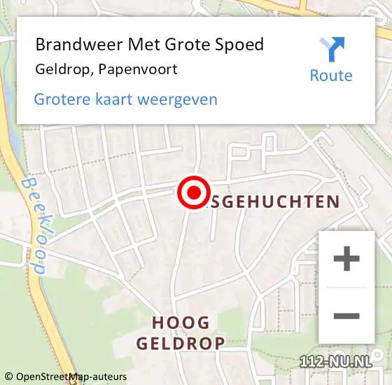 Locatie op kaart van de 112 melding: Brandweer Met Grote Spoed Naar Geldrop, Papenvoort op 26 mei 2023 05:59