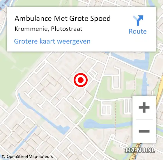 Locatie op kaart van de 112 melding: Ambulance Met Grote Spoed Naar Krommenie, Plutostraat op 26 mei 2023 06:10