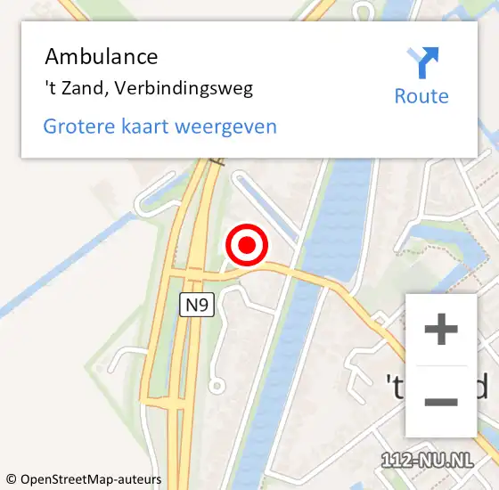 Locatie op kaart van de 112 melding: Ambulance 't Zand, Verbindingsweg op 26 mei 2023 06:28