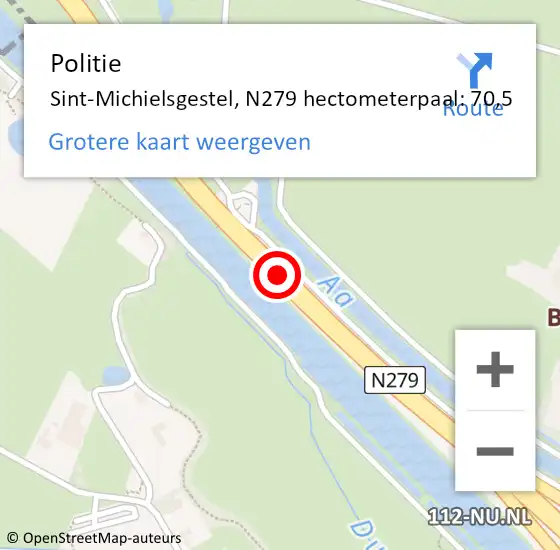 Locatie op kaart van de 112 melding: Politie Sint-Michielsgestel, N279 hectometerpaal: 70,5 op 26 mei 2023 07:38
