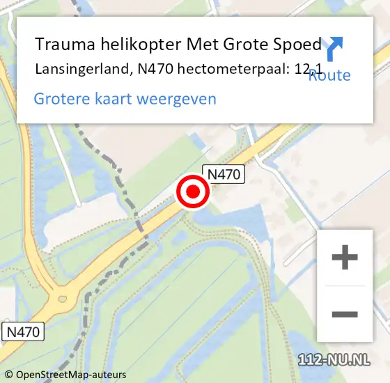 Locatie op kaart van de 112 melding: Trauma helikopter Met Grote Spoed Naar Lansingerland, N470 hectometerpaal: 12,1 op 26 mei 2023 07:43