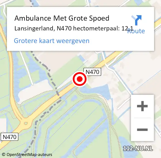 Locatie op kaart van de 112 melding: Ambulance Met Grote Spoed Naar Lansingerland, N470 hectometerpaal: 12,1 op 26 mei 2023 07:44