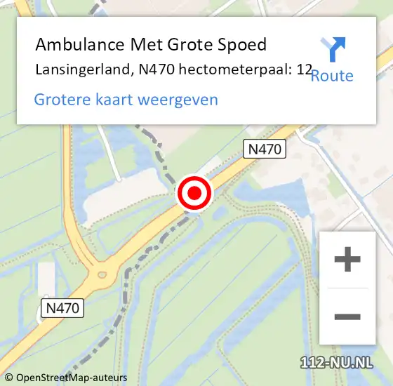 Locatie op kaart van de 112 melding: Ambulance Met Grote Spoed Naar Lansingerland, N470 hectometerpaal: 12 op 26 mei 2023 07:45