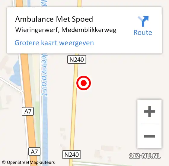 Locatie op kaart van de 112 melding: Ambulance Met Spoed Naar Wieringerwerf, Medemblikkerweg op 26 mei 2023 07:48