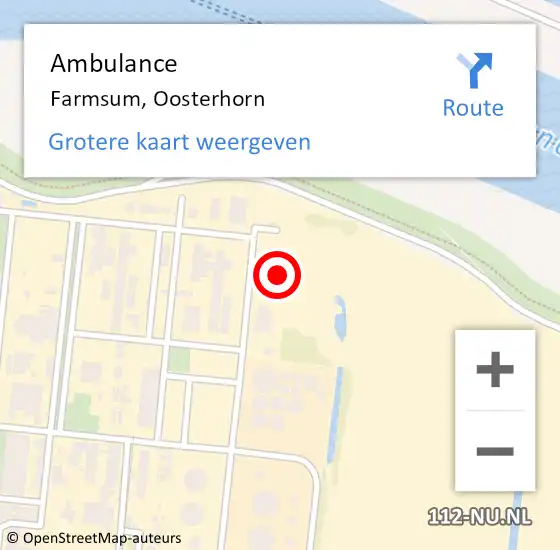 Locatie op kaart van de 112 melding: Ambulance Farmsum, Oosterhorn op 26 mei 2023 07:51
