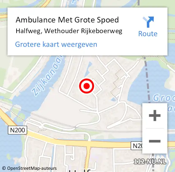 Locatie op kaart van de 112 melding: Ambulance Met Grote Spoed Naar Halfweg, Wethouder Rijkeboerweg op 26 mei 2023 08:08
