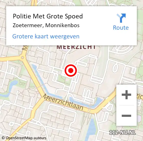 Locatie op kaart van de 112 melding: Politie Met Grote Spoed Naar Zoetermeer, Monnikenbos op 26 mei 2023 08:15