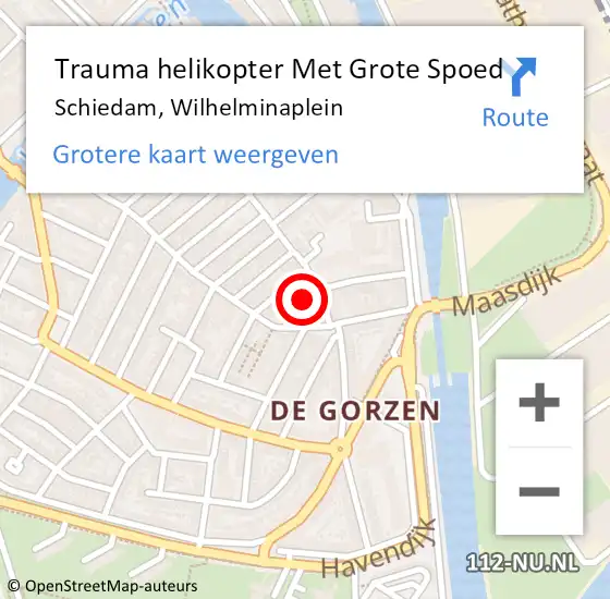 Locatie op kaart van de 112 melding: Trauma helikopter Met Grote Spoed Naar Schiedam, Wilhelminaplein op 26 mei 2023 08:38