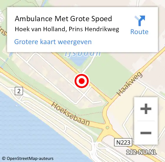 Locatie op kaart van de 112 melding: Ambulance Met Grote Spoed Naar Hoek van Holland, Prins Hendrikweg op 26 mei 2023 09:29