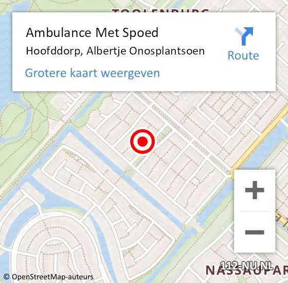 Locatie op kaart van de 112 melding: Ambulance Met Spoed Naar Hoofddorp, Albertje Onosplantsoen op 26 mei 2023 09:31