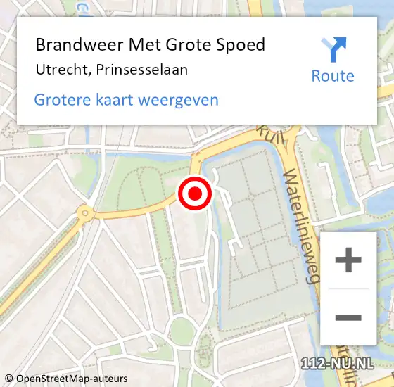 Locatie op kaart van de 112 melding: Brandweer Met Grote Spoed Naar Utrecht, Prinsesselaan op 26 mei 2023 09:44