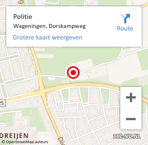 Locatie op kaart van de 112 melding: Politie Wageningen, Dorskampweg op 26 mei 2023 10:05