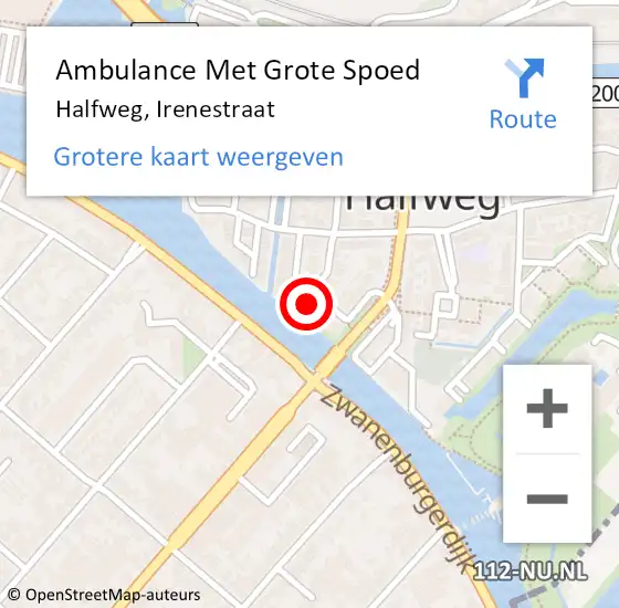 Locatie op kaart van de 112 melding: Ambulance Met Grote Spoed Naar Halfweg, Irenestraat op 26 mei 2023 10:43