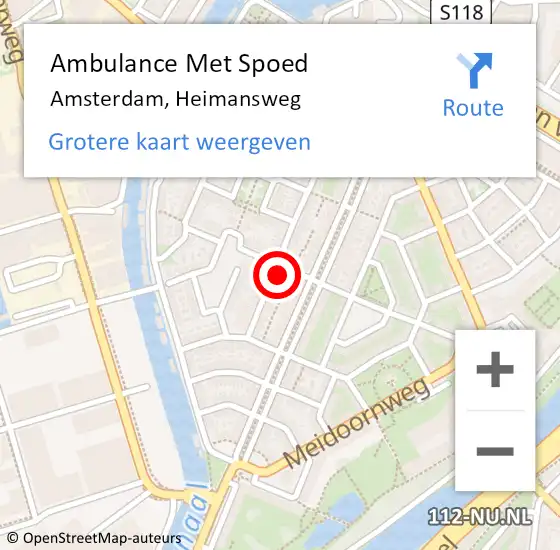 Locatie op kaart van de 112 melding: Ambulance Met Spoed Naar Amsterdam, Heimansweg op 26 mei 2023 10:55