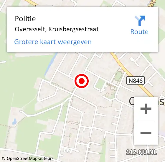 Locatie op kaart van de 112 melding: Politie Overasselt, Kruisbergsestraat op 26 mei 2023 11:10