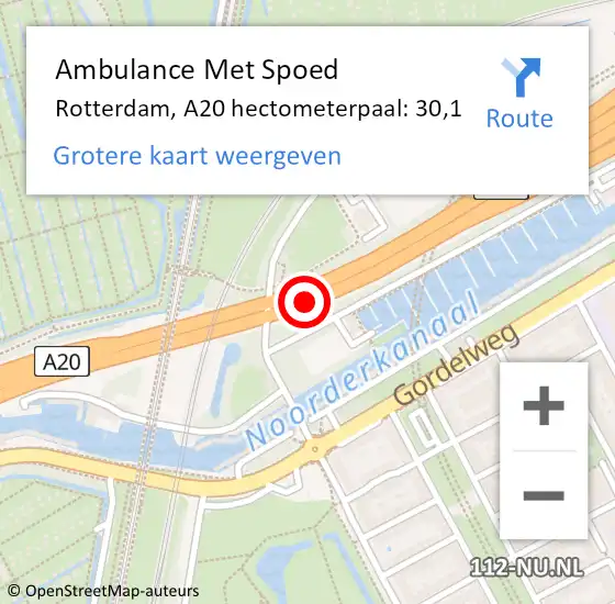 Locatie op kaart van de 112 melding: Ambulance Met Spoed Naar Rotterdam, A20 hectometerpaal: 30,1 op 26 mei 2023 11:10
