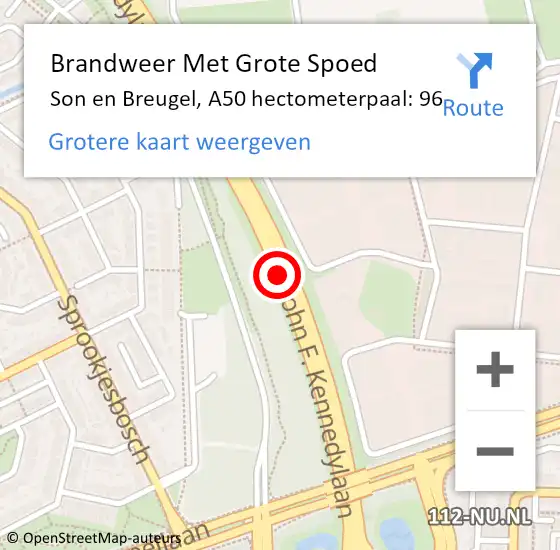 Locatie op kaart van de 112 melding: Brandweer Met Grote Spoed Naar Son en Breugel, A50 hectometerpaal: 96 op 26 mei 2023 12:17