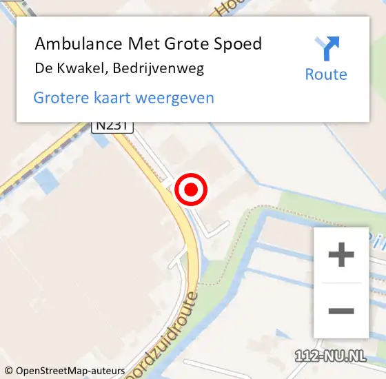 Locatie op kaart van de 112 melding: Ambulance Met Grote Spoed Naar De Kwakel, Bedrijvenweg op 26 mei 2023 12:36