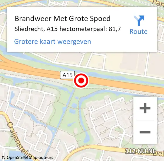 Locatie op kaart van de 112 melding: Brandweer Met Grote Spoed Naar Sliedrecht, A15 hectometerpaal: 81,7 op 26 mei 2023 12:37