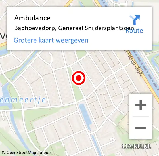 Locatie op kaart van de 112 melding: Ambulance Badhoevedorp, Generaal Snijdersplantsoen op 26 mei 2023 13:00