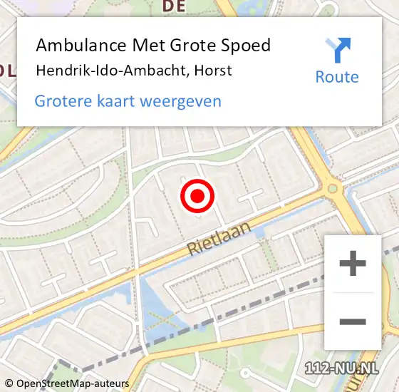 Locatie op kaart van de 112 melding: Ambulance Met Grote Spoed Naar Hendrik-Ido-Ambacht, Horst op 26 mei 2023 13:38