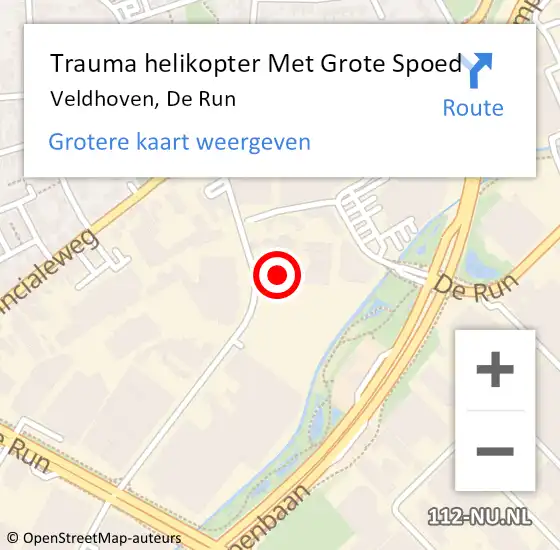 Locatie op kaart van de 112 melding: Trauma helikopter Met Grote Spoed Naar Veldhoven, De Run op 26 mei 2023 13:57