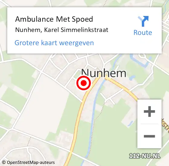 Locatie op kaart van de 112 melding: Ambulance Met Spoed Naar Nunhem, Karel Simmelinkstraat op 26 mei 2023 14:01