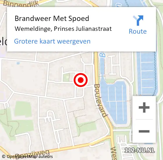 Locatie op kaart van de 112 melding: Brandweer Met Spoed Naar Wemeldinge, Prinses Julianastraat op 26 mei 2023 14:02