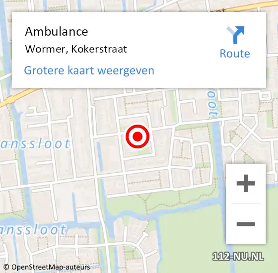 Locatie op kaart van de 112 melding: Ambulance Wormer, Kokerstraat op 26 mei 2023 14:09