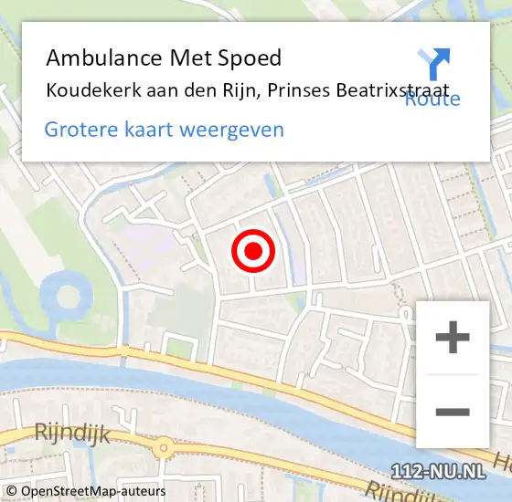 Locatie op kaart van de 112 melding: Ambulance Met Spoed Naar Koudekerk aan den Rijn, Prinses Beatrixstraat op 26 mei 2023 14:18