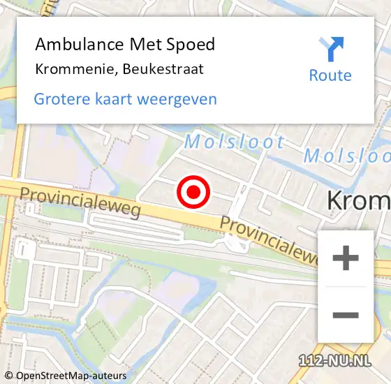 Locatie op kaart van de 112 melding: Ambulance Met Spoed Naar Krommenie, Beukestraat op 26 mei 2023 14:26