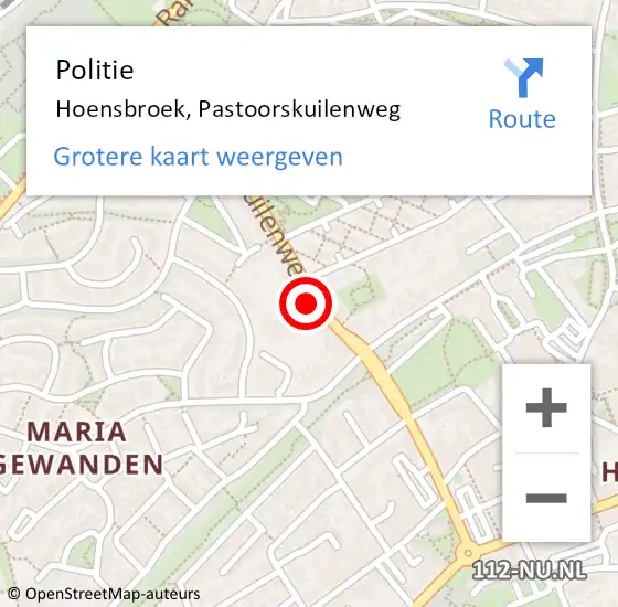Locatie op kaart van de 112 melding: Politie Hoensbroek, Pastoorskuilenweg op 26 mei 2023 14:46