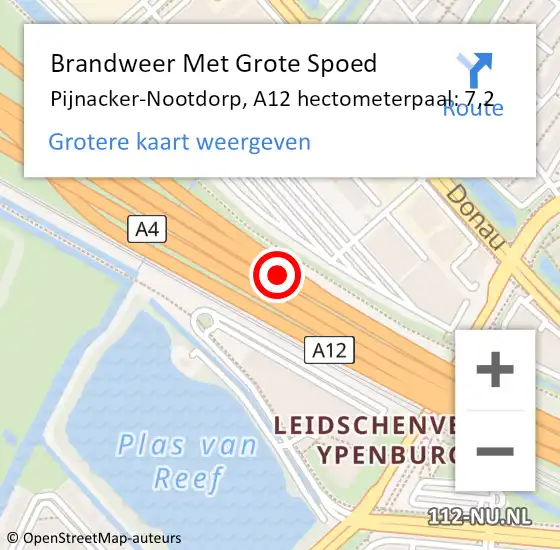 Locatie op kaart van de 112 melding: Brandweer Met Grote Spoed Naar Pijnacker-Nootdorp, A12 hectometerpaal: 7,2 op 26 mei 2023 15:01