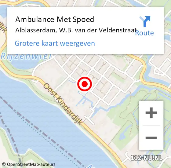 Locatie op kaart van de 112 melding: Ambulance Met Spoed Naar Alblasserdam, W.B. van der Veldenstraat op 26 mei 2023 15:06