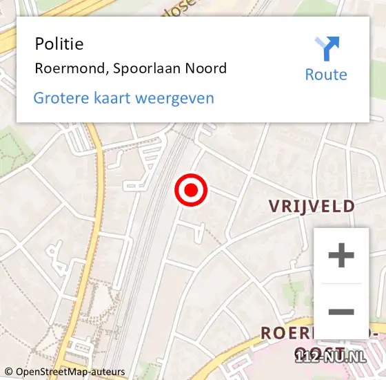 Locatie op kaart van de 112 melding: Politie Roermond, Spoorlaan Noord op 26 mei 2023 15:23