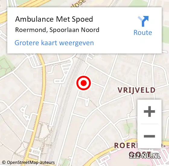 Locatie op kaart van de 112 melding: Ambulance Met Spoed Naar Roermond, Spoorlaan Noord op 26 mei 2023 15:24
