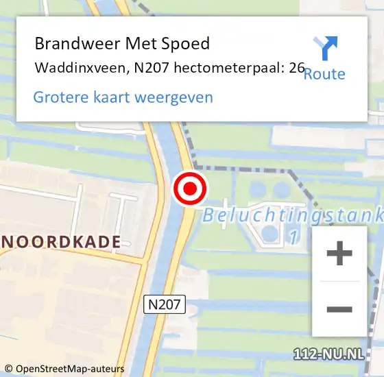 Locatie op kaart van de 112 melding: Brandweer Met Spoed Naar Waddinxveen, N207 hectometerpaal: 26 op 26 mei 2023 15:29