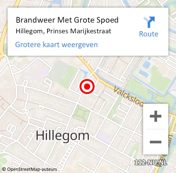 Locatie op kaart van de 112 melding: Brandweer Met Grote Spoed Naar Hillegom, Prinses Marijkestraat op 26 mei 2023 15:40