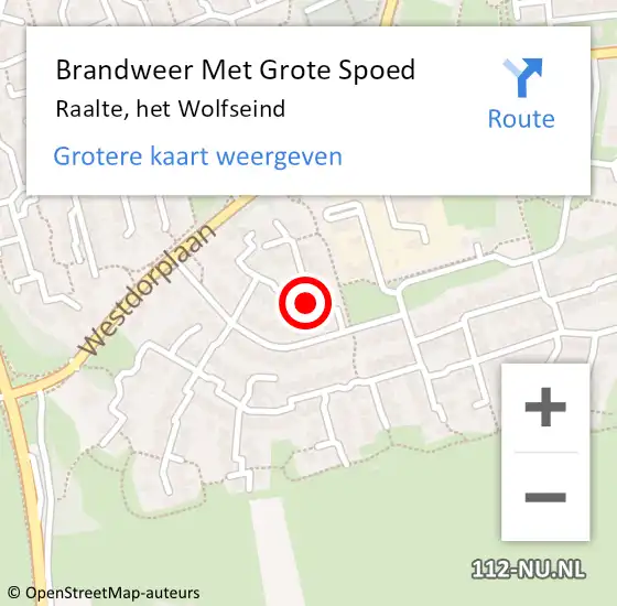 Locatie op kaart van de 112 melding: Brandweer Met Grote Spoed Naar Raalte, het Wolfseind op 26 mei 2023 15:47