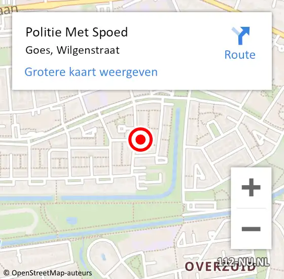 Locatie op kaart van de 112 melding: Politie Met Spoed Naar Goes, Wilgenstraat op 26 mei 2023 15:47