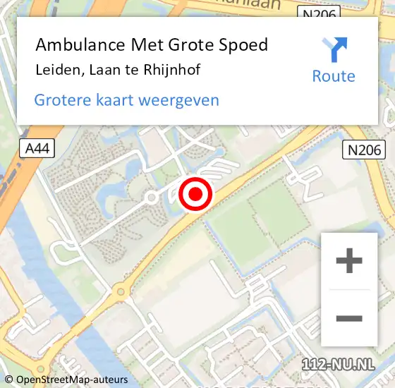 Locatie op kaart van de 112 melding: Ambulance Met Grote Spoed Naar Leiden, Laan te Rhijnhof op 26 mei 2023 16:08