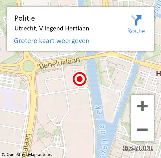 Locatie op kaart van de 112 melding: Politie Utrecht, Vliegend Hertlaan op 26 mei 2023 16:09
